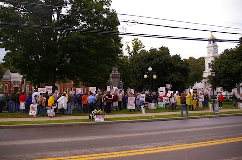 The view of the protest from Main Street
